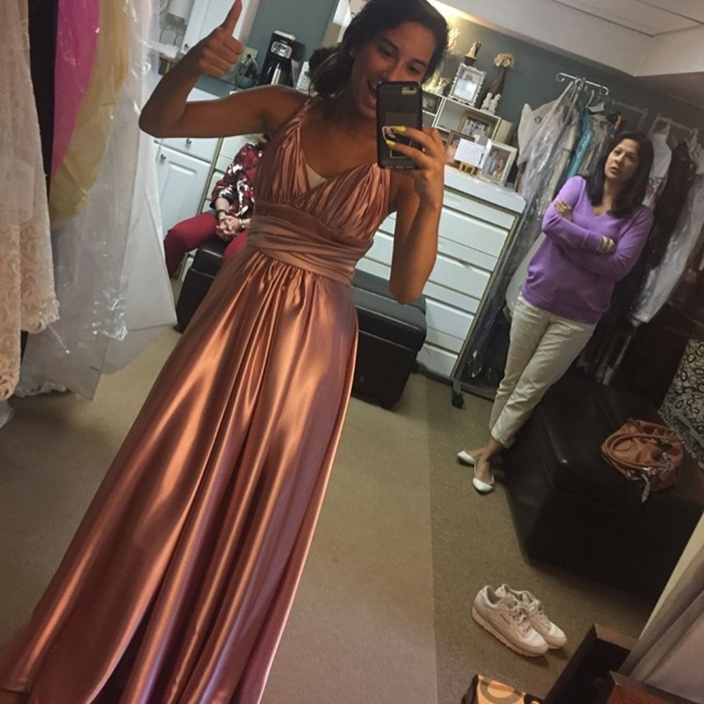 Pink custom satin shiny metallic Prom dress. - Picture 1 of 4